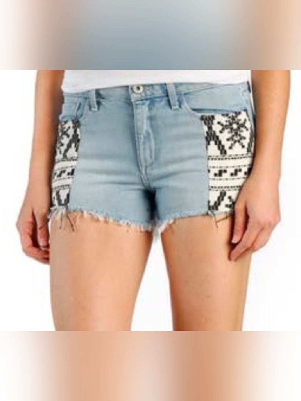 Paige Kiera Denim Short Black White Southwest Embroidered Pockets Sz 30 *EUC